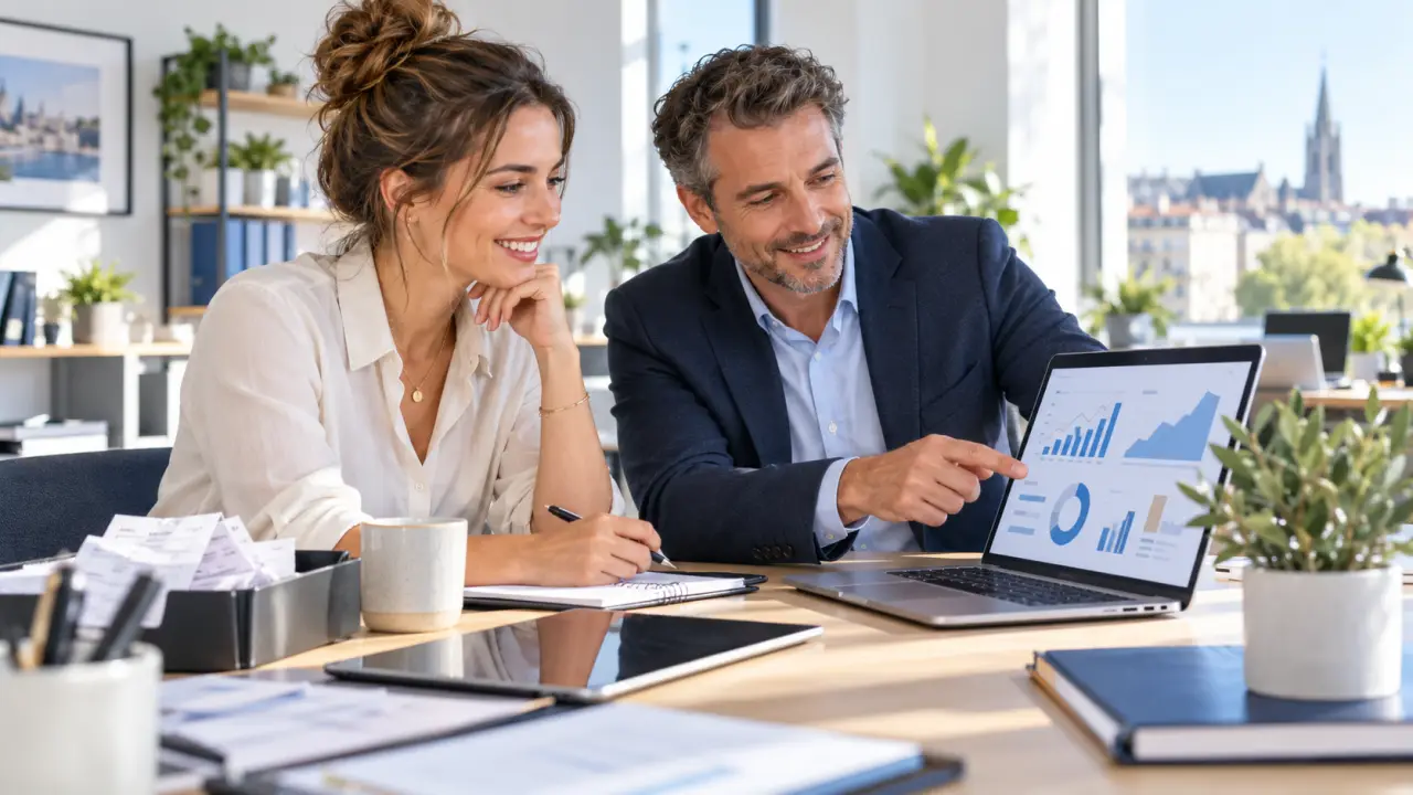 Entrepreneur échangeant avec son expert-comptable autour de tableaux financiers