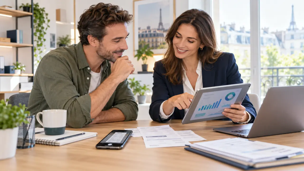 Dirigeant consultant un tableau de bord comptable avec son expert-comptable